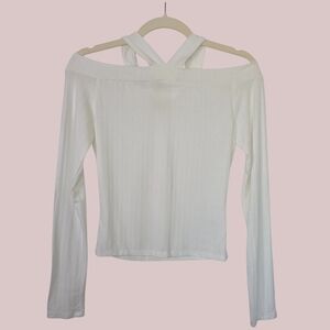 Peach Love California Off-Shoulder Ribbed Top, Criss Cross Neck | Size Medium